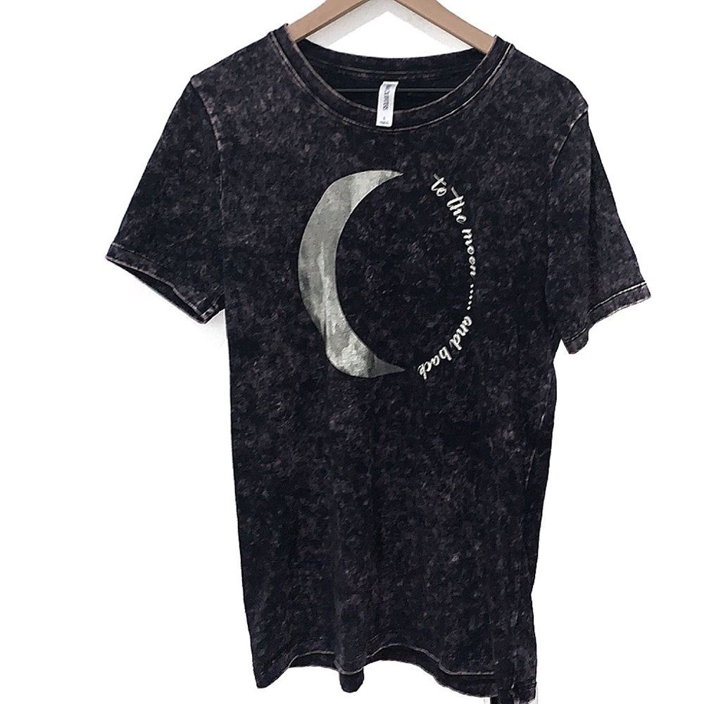 To The Moon And Back graphic tee acid wash detail gray shirt large size